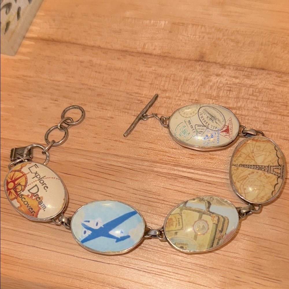 Retired Silpada Travel-Themed Passport Toggle Bracelet B2436